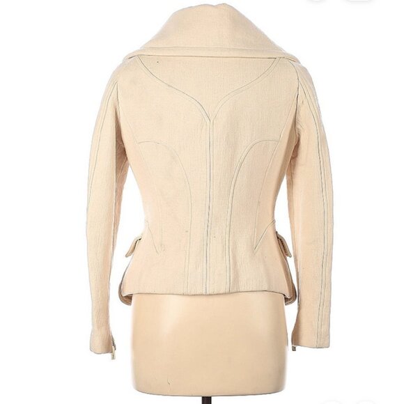 🤍 Versace Ivory Wool-Blend Peacoat 2005 Runway Collection Italy Size 12 Rare - Picture 4 of 13